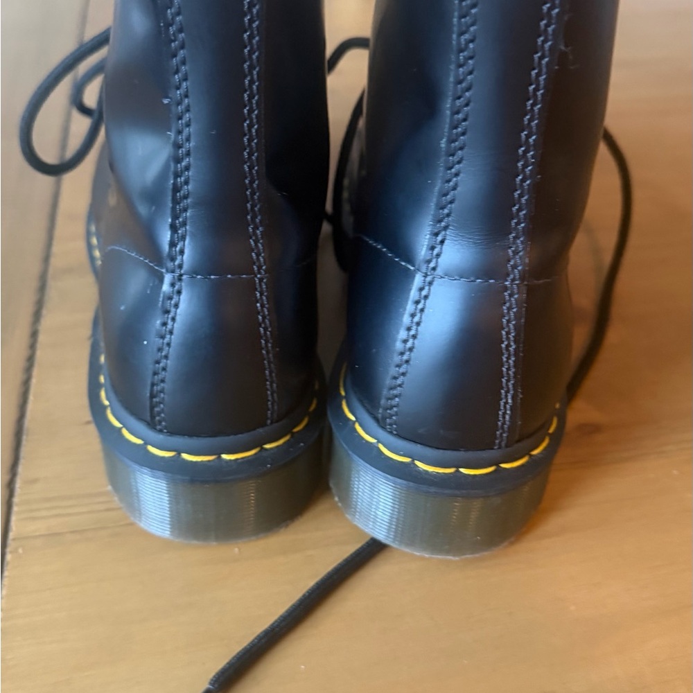 Dr. Martens Black Leather Lace-Up Boots with Yellow Stitching - Picture 3 of 6